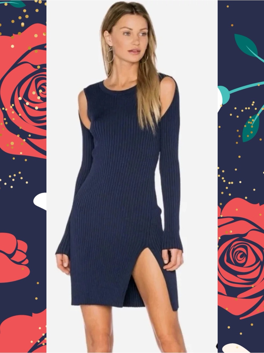 BCBGMaxAzria Navy Cold-Shoulder Ribbed Knit Mini Dress